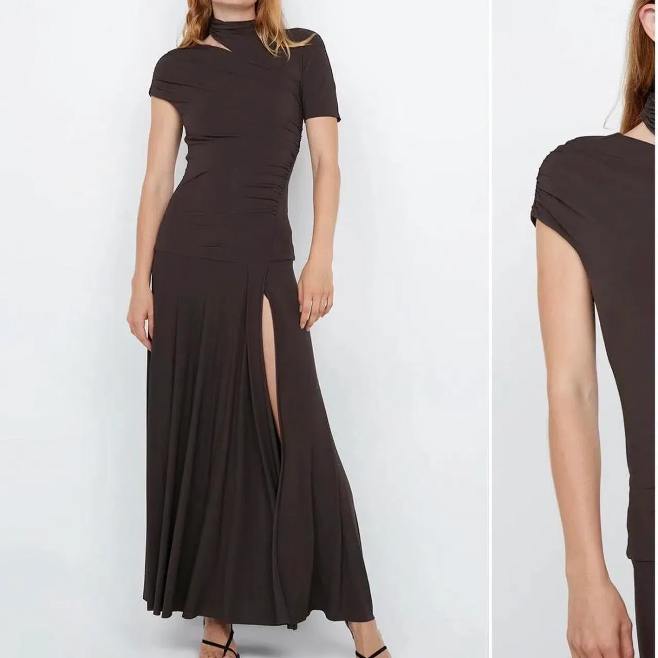 BEC & BRIDGE SERAPHINA ASYM DRESS IN CHOCOLATE SIZE AU 8
