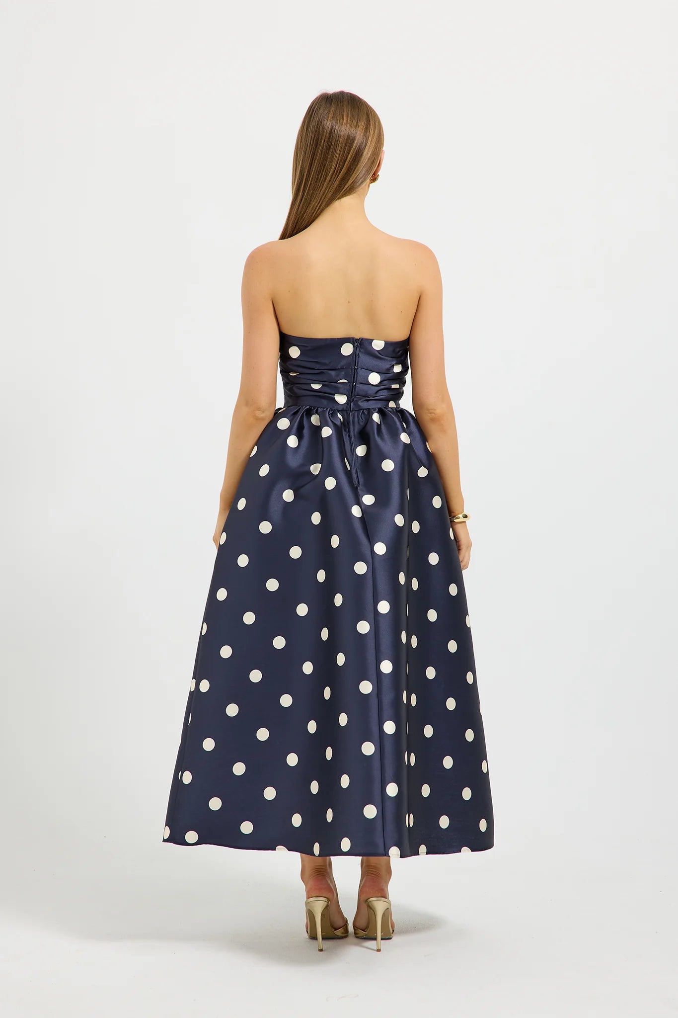 PASDUCHAS DOTTIE STRAPLESS MIDI - NAVY/CREAM SIZE 8