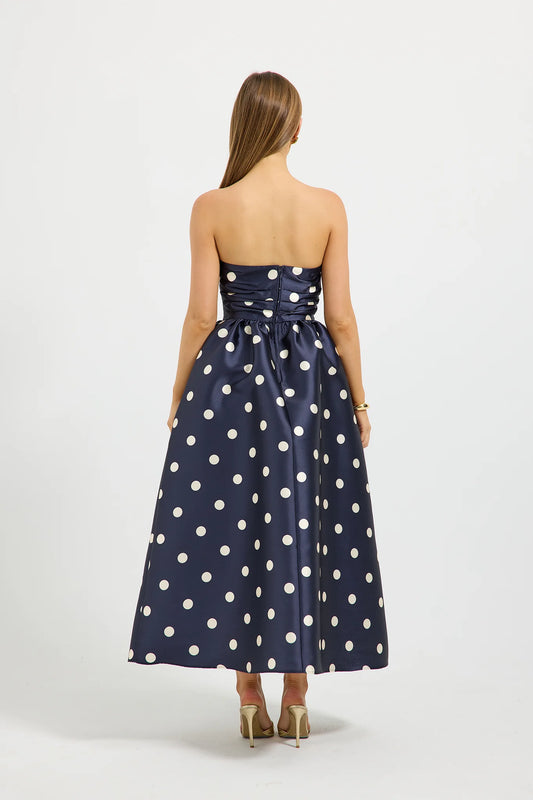 PASDUCHAS DOTTIE STRAPLESS MIDI - NAVY/CREAM SIZE 8