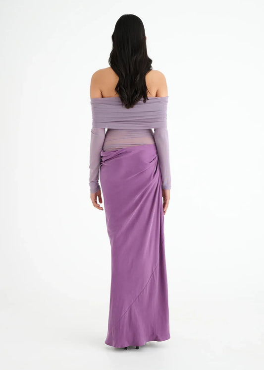 Benni Yasmin Off-Shoulder Maxi Dress Purple Vintage Orchid Size 10