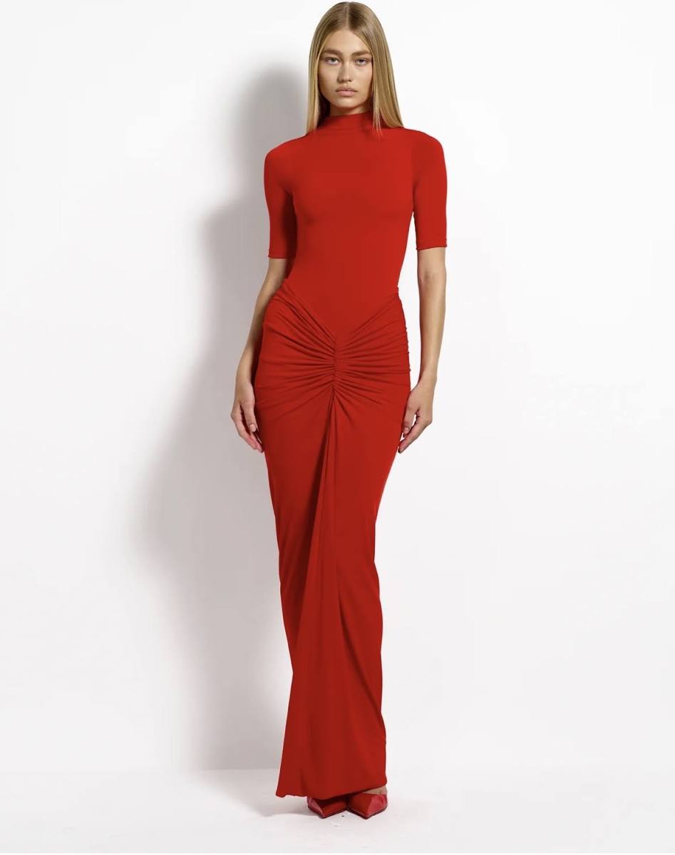 Effie Kats Espor Bodysuit & Kayson Maxi Skirt Set Red Size S / AU 8