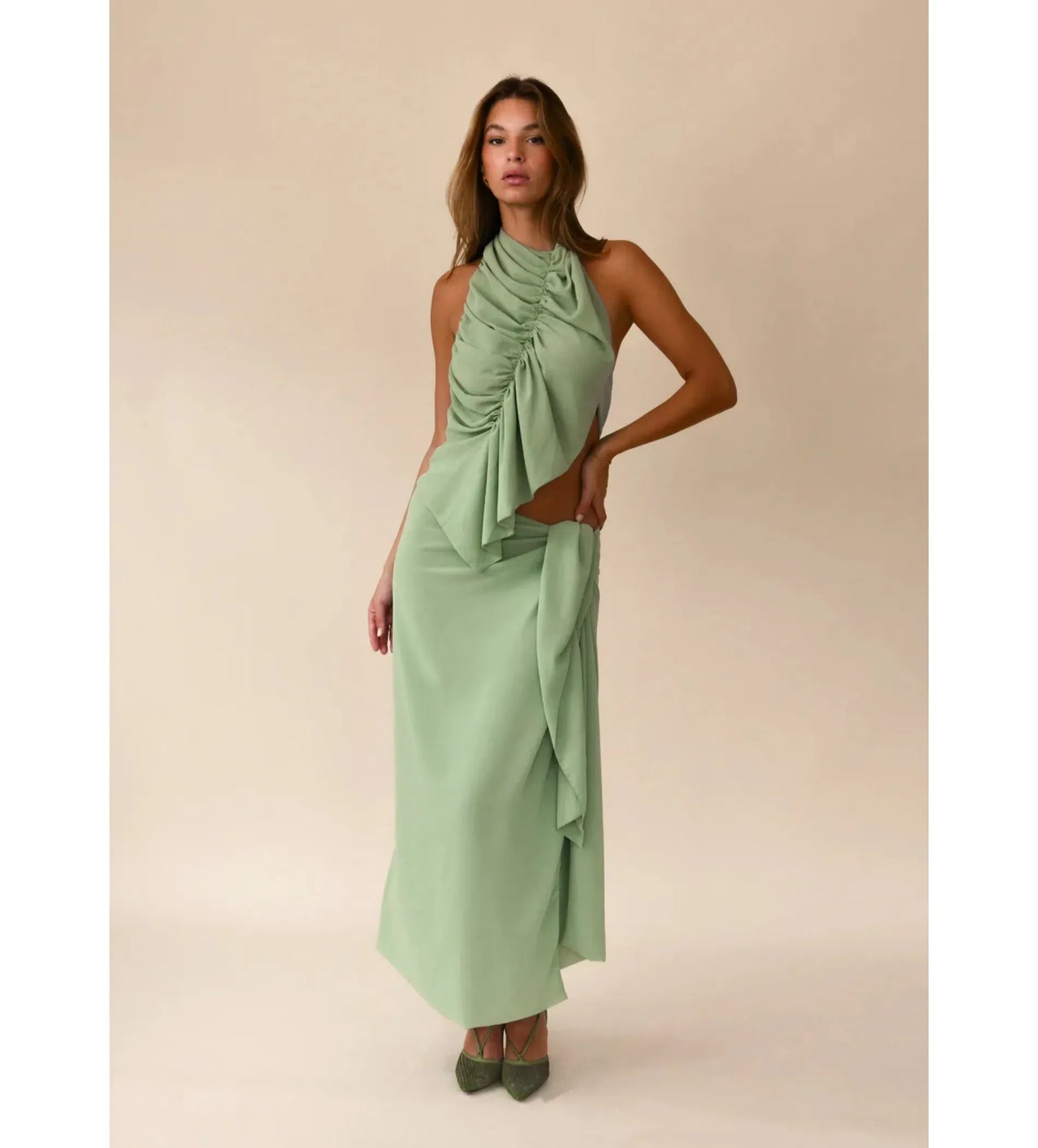 Koster Kulture Bobbie Top & Maxi Skirt Set Pistachio Green Size S