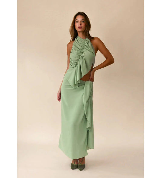 Koster Kulture Bobbie Top & Maxi Skirt Set Pistachio Green Size S