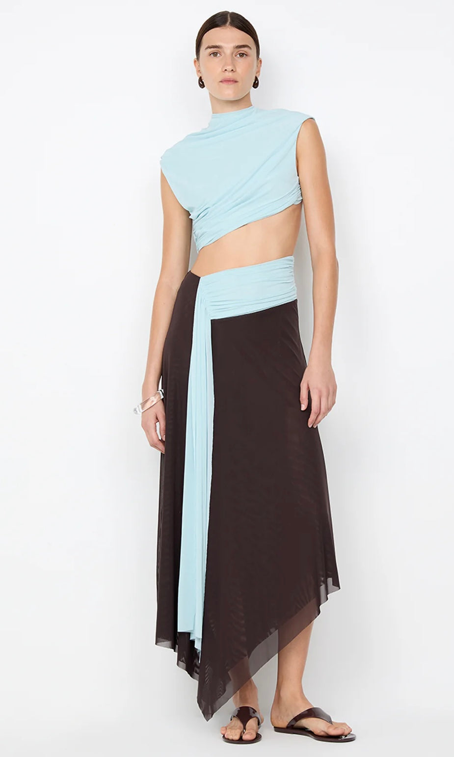 Bec & Bridge Conni Asym Midi Dress - Arctic Blue/Dark Choc