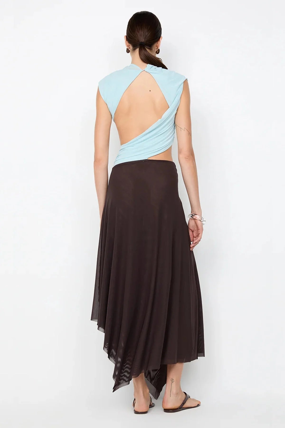 Bec & Bridge Conni Asym Midi Dress - Arctic Blue/Dark Choc