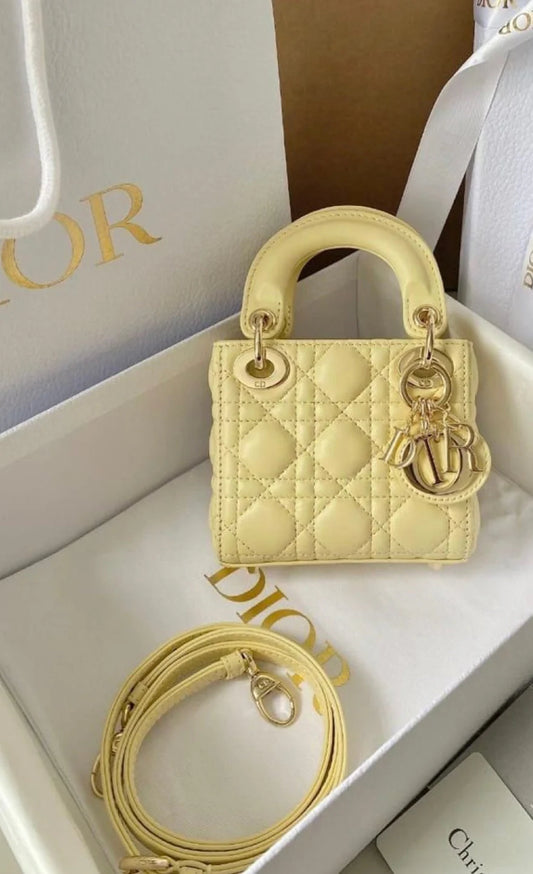 Christian Dior Light Yellow Lambskin Micro Bag