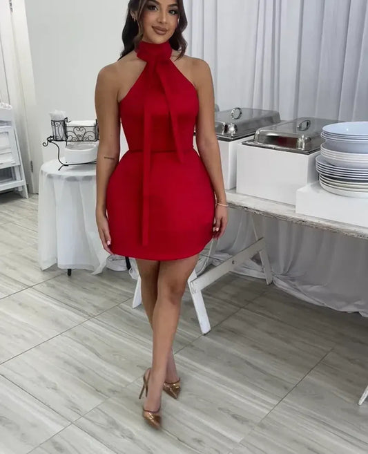 LIA STUBLLA HALTER MINI DRESS - RED Size 8