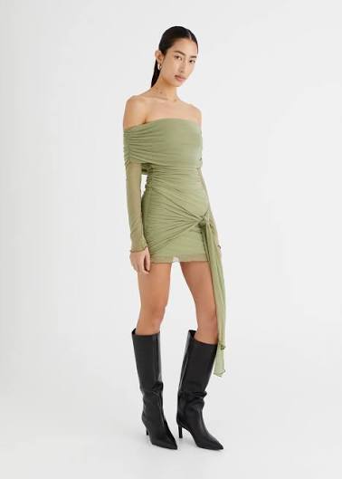 Benni Yasmin Off shoulder MIni Dress Pistachio Size 8