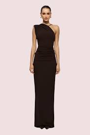 FFIE KATS GREER GOWN ASYM IN COFFEE CHOCOLATE BROWN IN SIZE 8